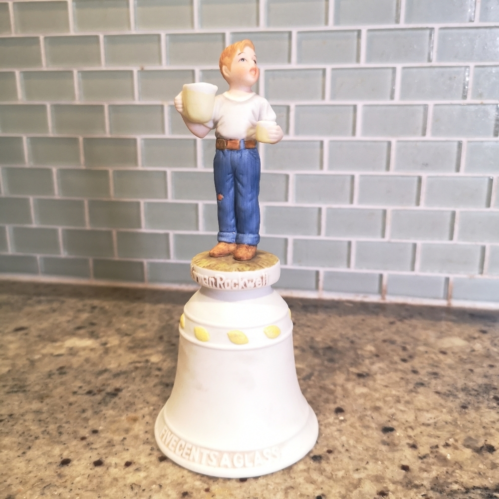 Vintage Children Series 7.25" Tall Procelain Bell "Five Cents A Glass" 1978